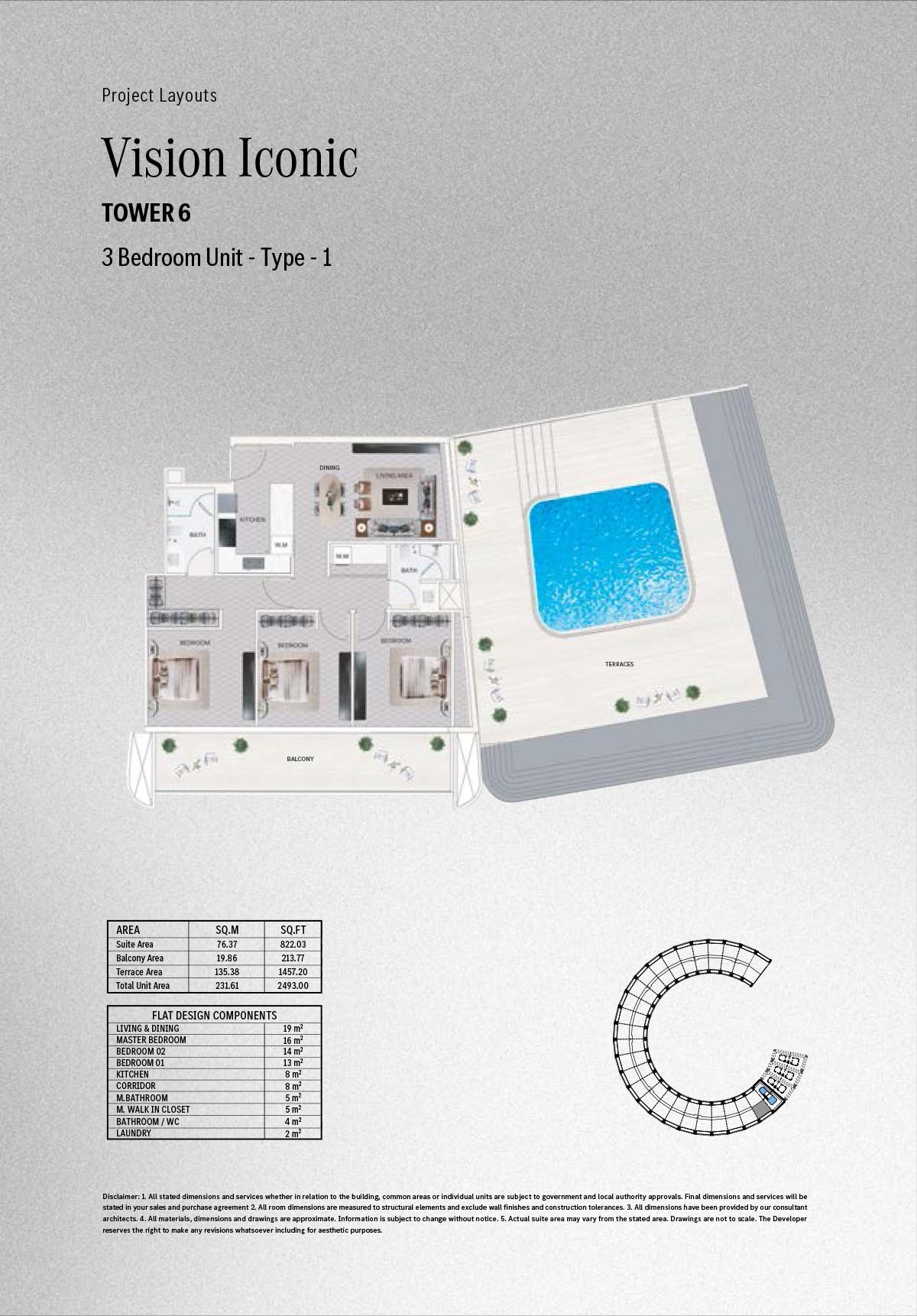 Vision Iconic 3-Bedroom apartment floor plan sample — 1,197 – 2,565 sqft