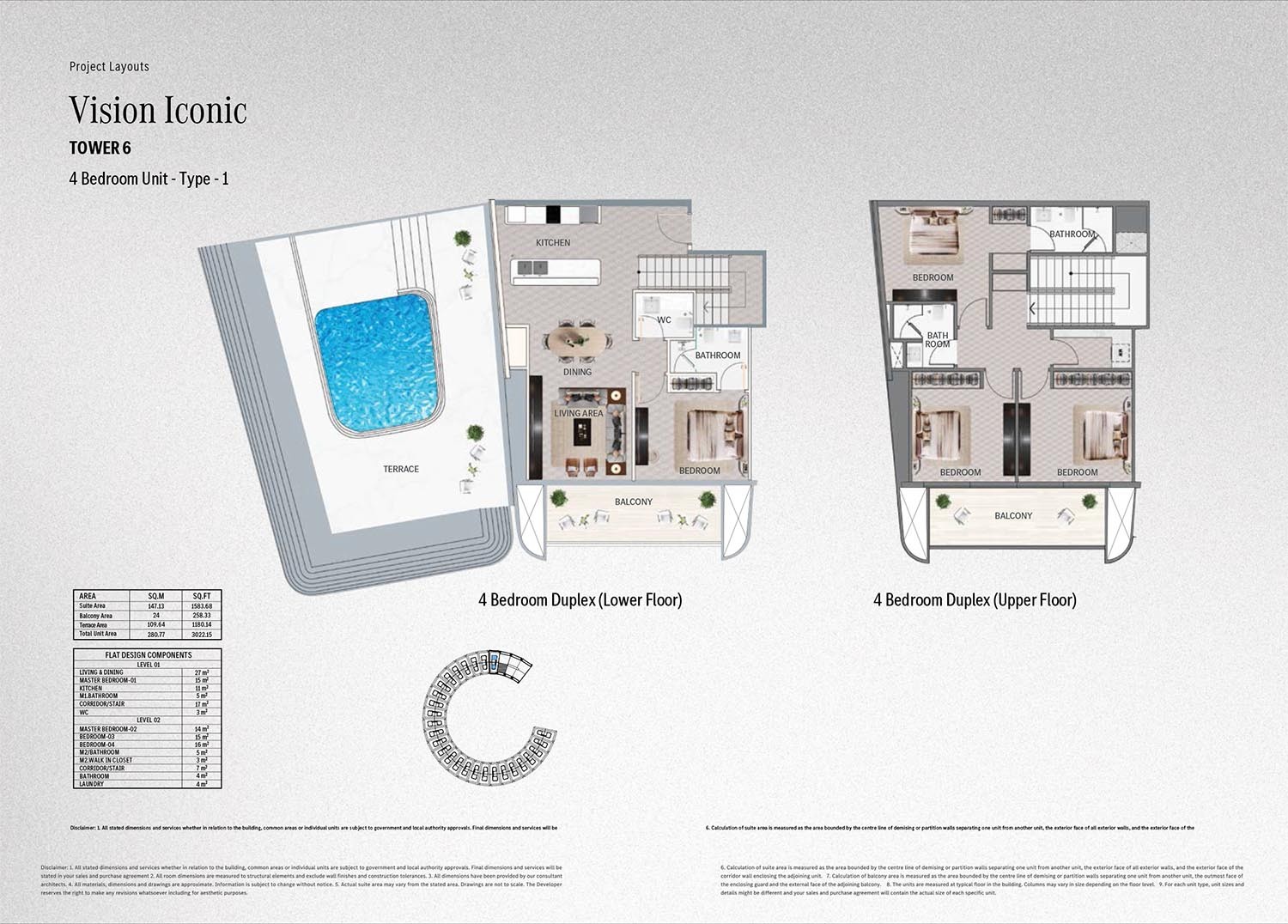 Vision Iconic 4-Bedroom apartment floor plan sample — 1,984 – 3,089 sqft