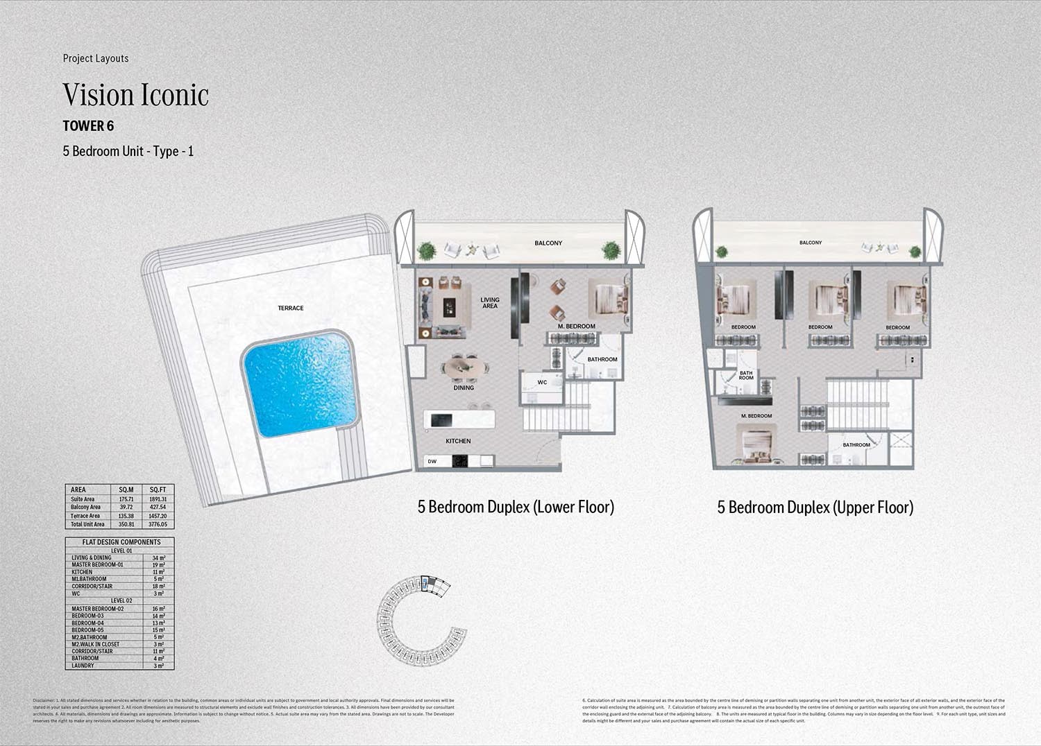 Vision Iconic 5-Bedroom apartment floor plan sample — 2,475 – 3,841 sqft